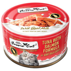 Fussie Cat Premium Tuna with Salmon Formula in Goat Milk Gravy Canned Cat Food (2.47 oz (70g) Can) image
