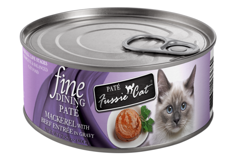 Fussie Cat Fine Dining - Pate - Mackerel with Beef Entree in Gravy Canned Cat Food (2.82 oz (80g) Can)